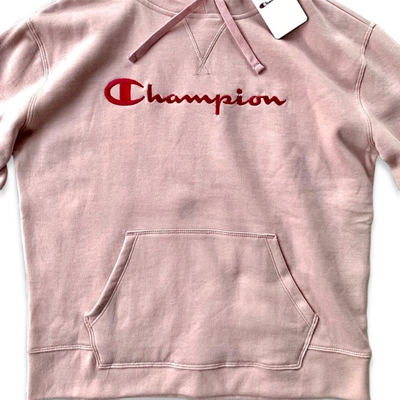NWT Champion Long Sleeve Pink Logo Embroidered Hoodie Sweatshirt Size Medium - Picture 3 of 15